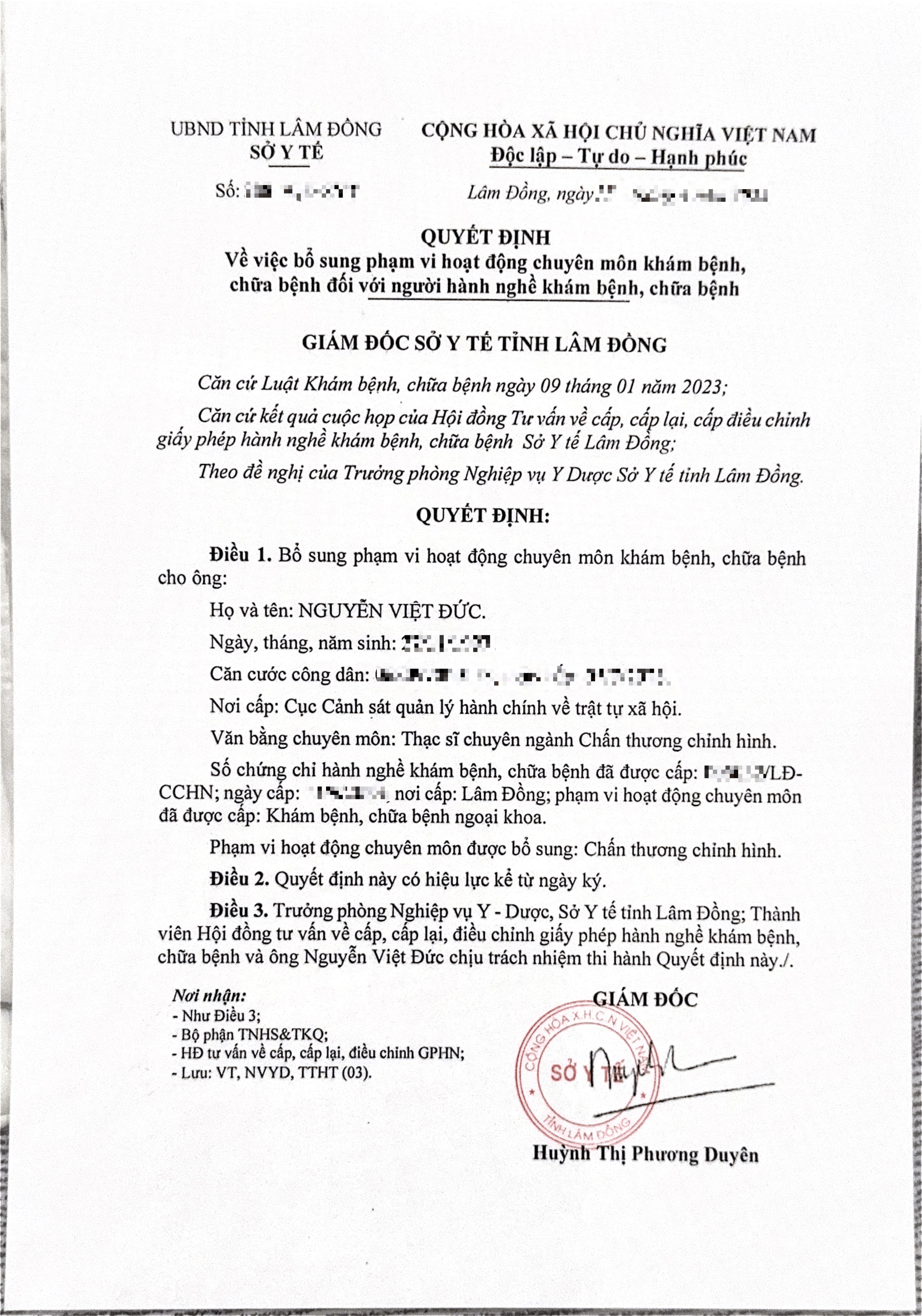 Chứng chỉ Thay khớp nhân tạo - BV Nguyễn Tri Phương